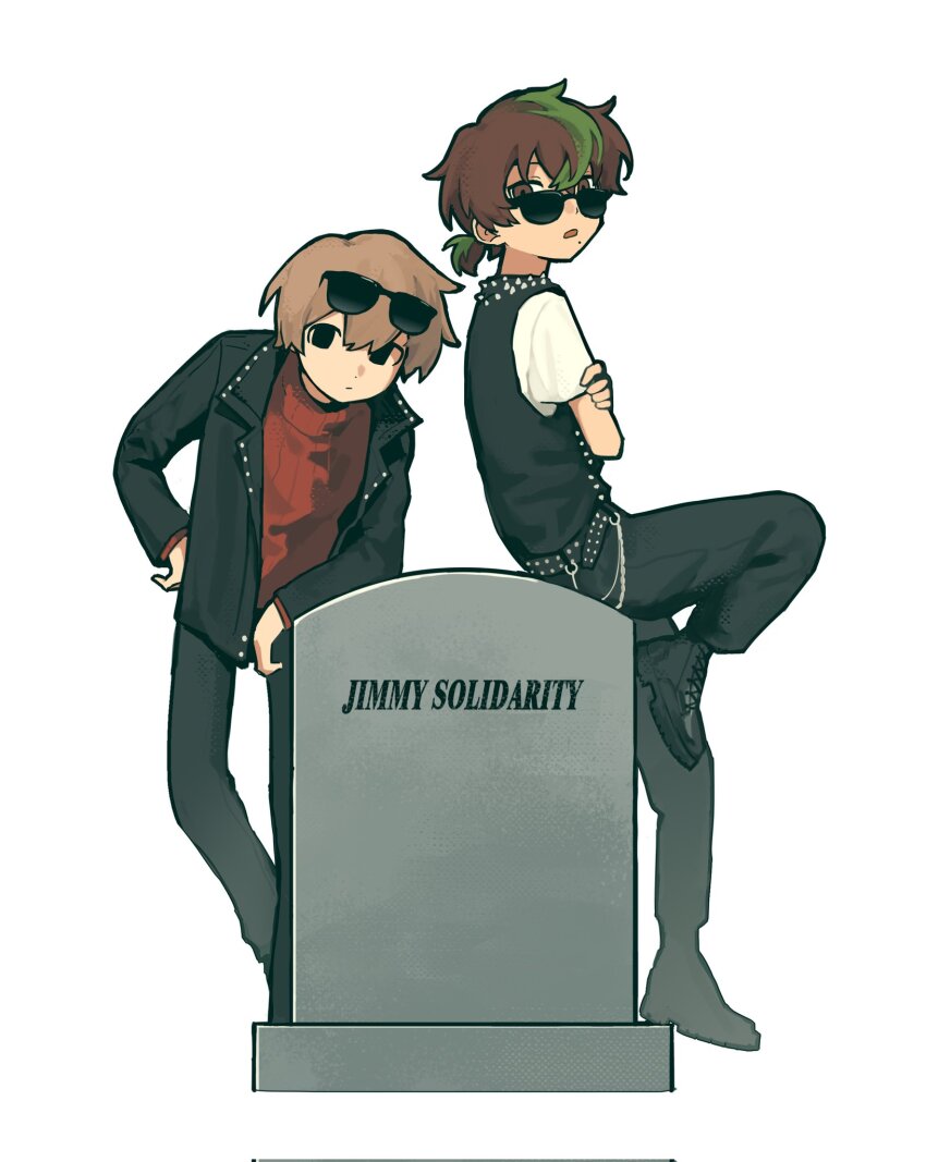 2boys, animification, bad_boys_(limited_life_smp), belt, wallet_chain, black_eyes, black_jacket, black_pants