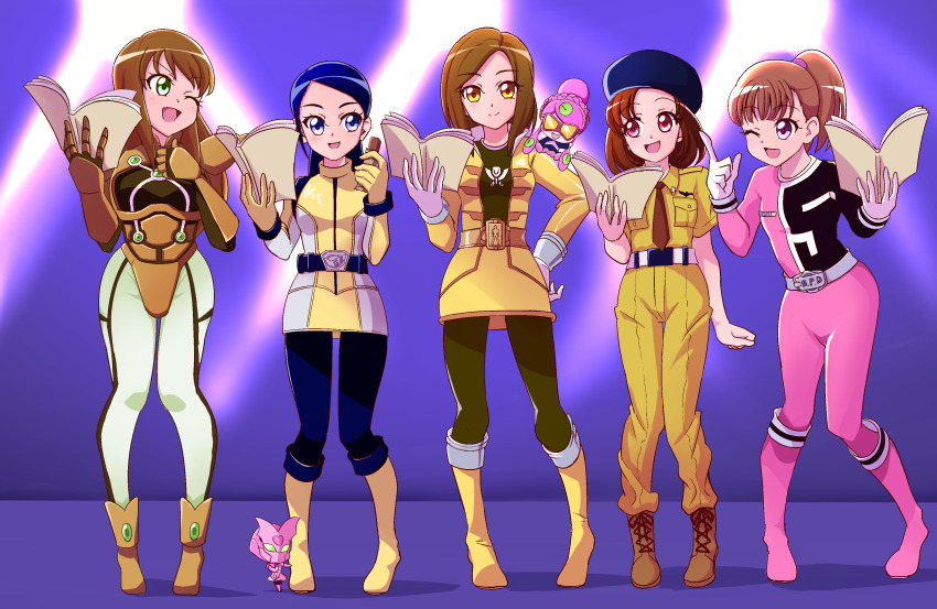 6+girls, absurdres, animification, arm_up, armor, armored_bodysuit, battle_fever_j, belt