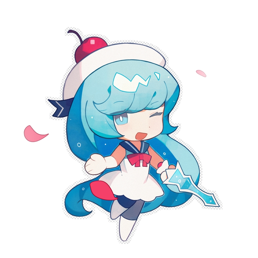 1girl, ;d, absurdly_long_hair, absurdres, baojiang_tuzhi, beret, blue_eyes, blue_hair