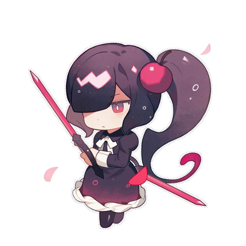 1girl, absurdres, alternate_skin_color, arm_behind_back, baojiang_tuzhi, black_dress, black_hair, black_shoes