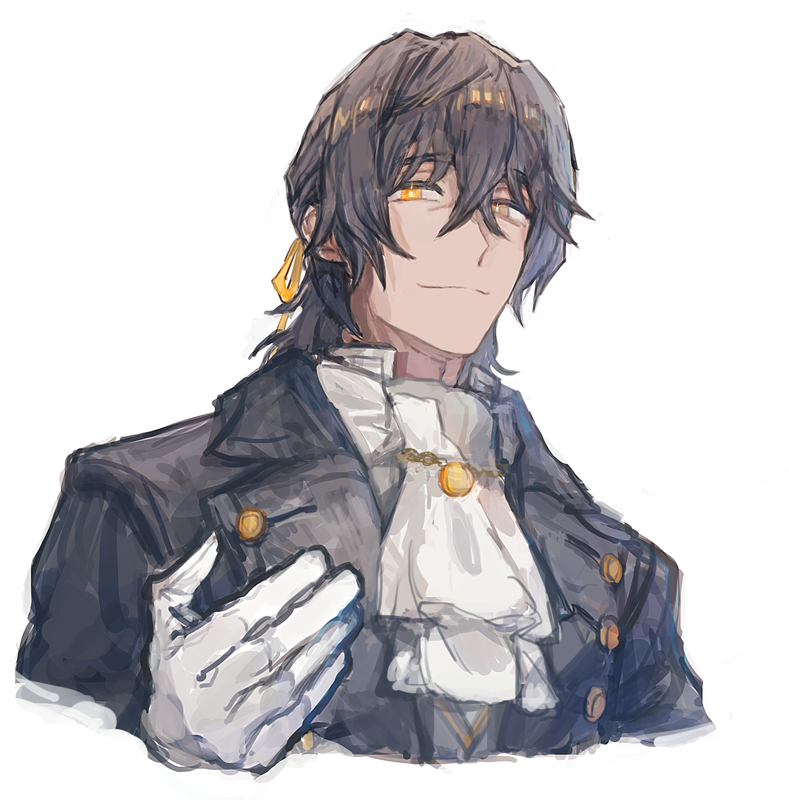 1boy, antonio_salieri_(fate), antonio_salieri_(human)_(fate), ascot, black_coat, bright_pupils, brown_hair, closed_mouth