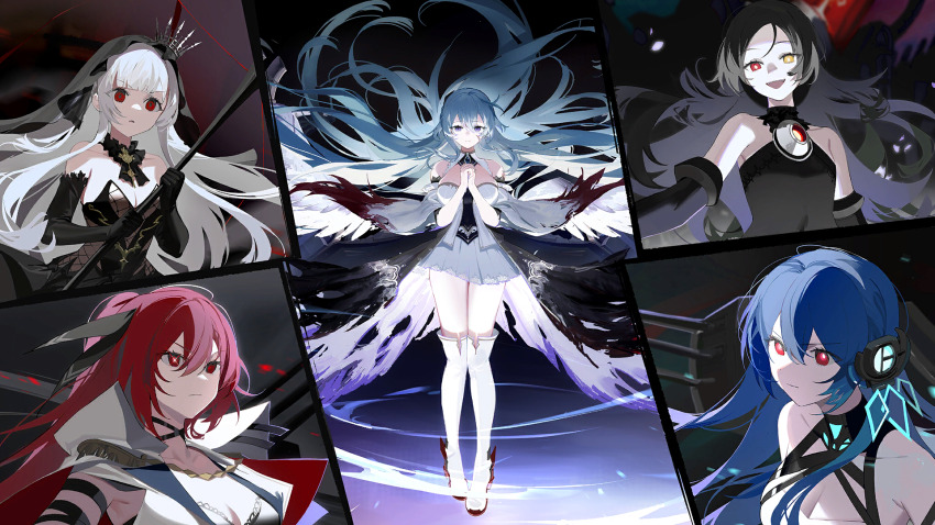 angel_wings, arbiter_the_devil_xv_(azur_lane), azur_lane, bare_shoulders, black_dress, black_gloves, black_wings, blue_eyes