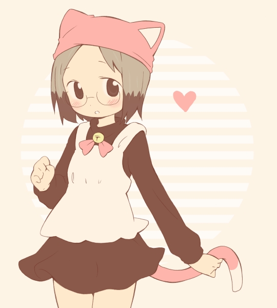 1girl, animal_hat, bad_id, bad_pixiv_id, bell, brown_eyes, brown_hair, cat_hat