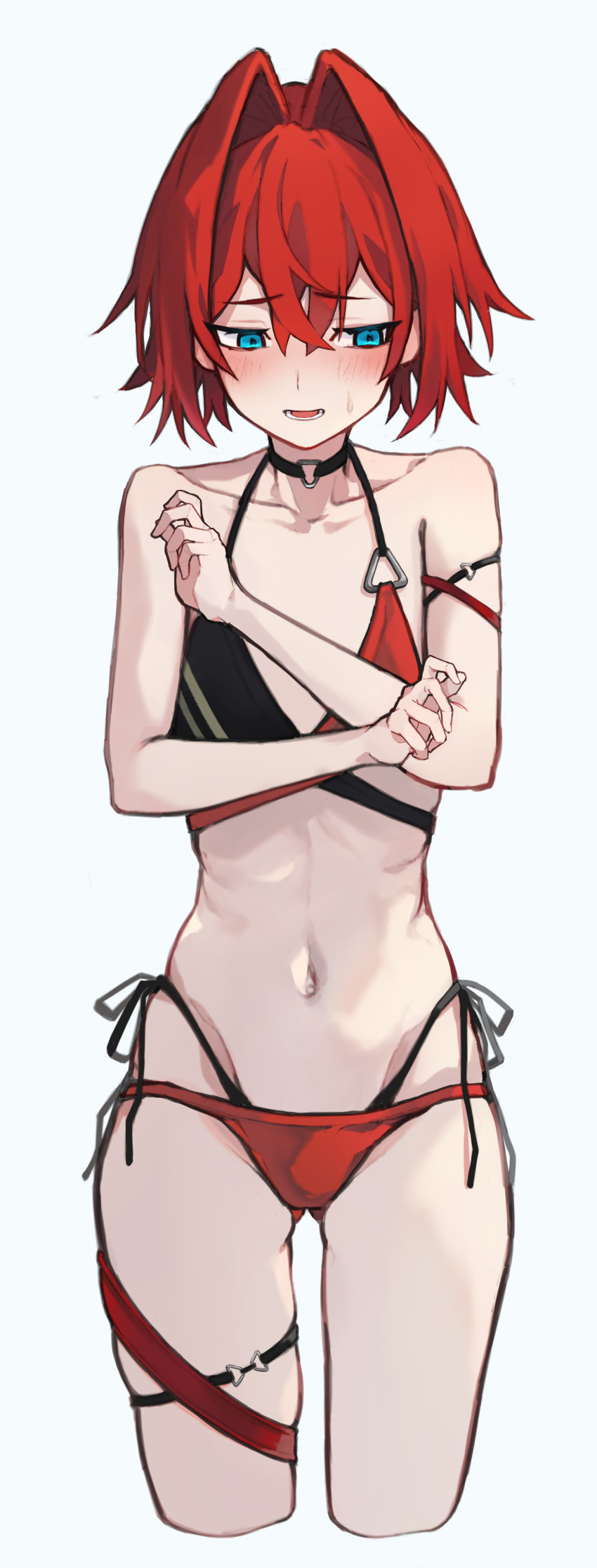 1girl, absurdres, akechi_(akechi_5416), ange_katrina, arm_strap, bikini, blue_eyes, blush