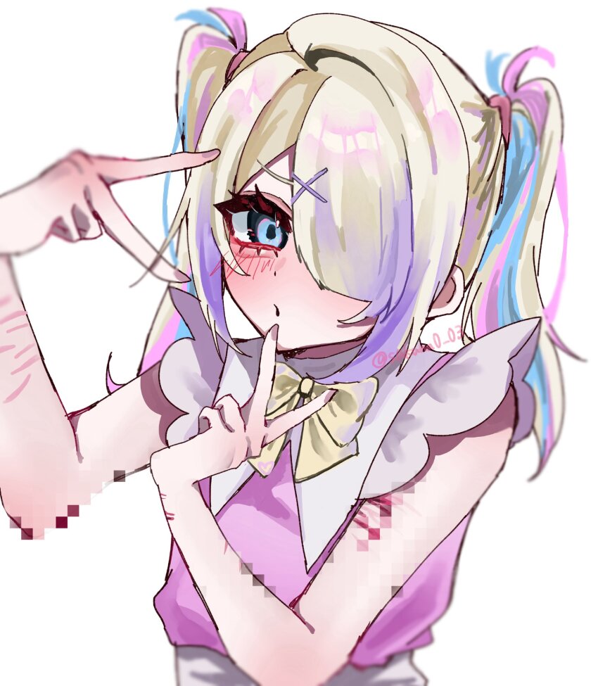 1girl, ame-chan_(needy_girl_overdose), blonde_hair, blue_eyes, censored, chou_ame-chan_(needy_girl_overdose), chouzetsusaikawa_tenshi-chan, collared_shirt