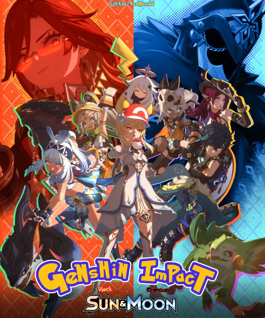 2boys, 2others, 6+girls, artist_name, ash_ketchum, ash_ketchum_(cosplay), black_hair, blonde_hair