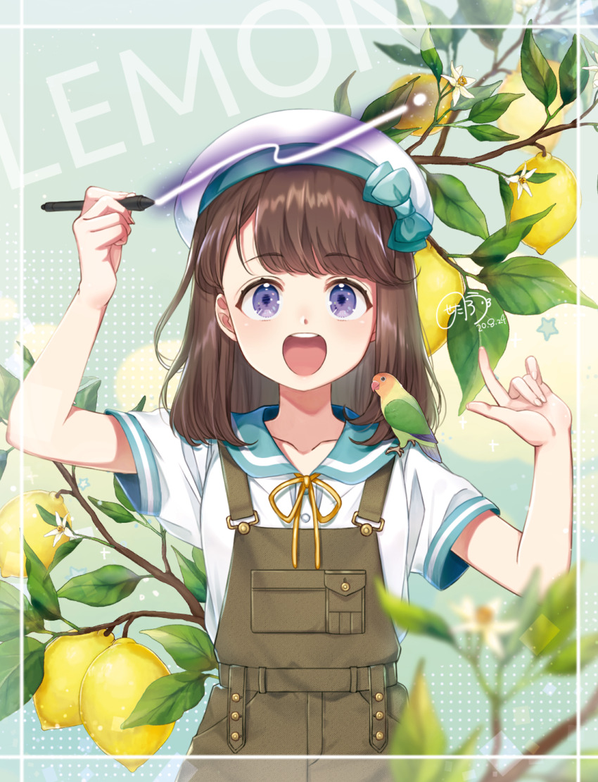 1girl, animal, animal_on_shoulder, bird, bird_on_shoulder, blue_bow, blue_eyes, blue_serafuku