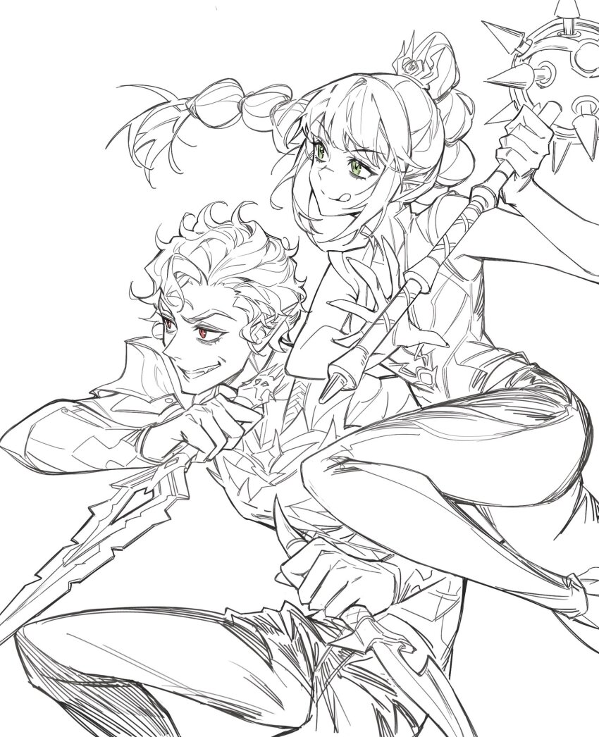 1boy, 1girl, astarion, baldur's_gate, baldur's_gate_3, braid, breasts, bskibskib