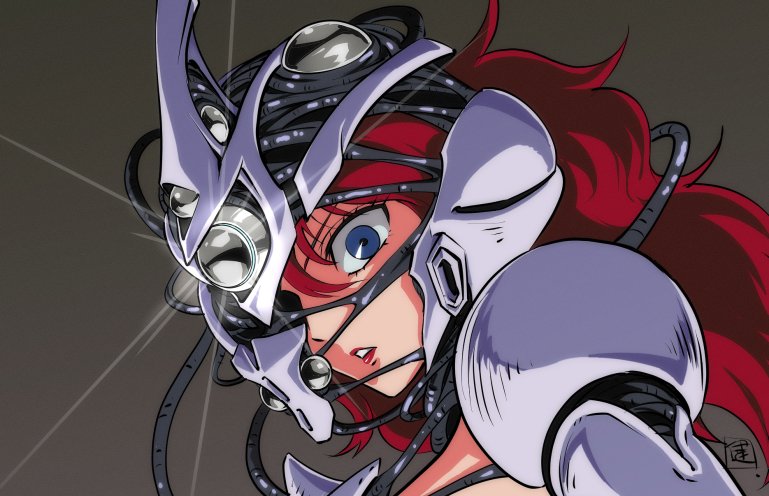 1girl, artist_request, blue_eyes, guyver, kyoushoku_soukou_guyver, long_hair, red_hair, source_request, tagme, valkyria_forsberg_lisker