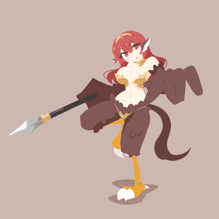 1girl, animal_ears, big_o_pants, bird_ears, bird_legs, bird_tail, blush, breasts