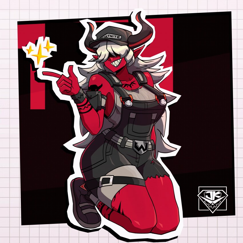 1girl, absurdres, arm_tattoo, black_nails, boots, breasts, colored_skin, demon_girl