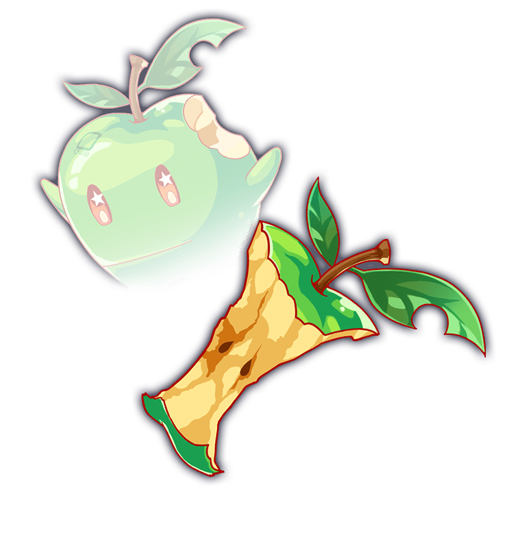 anime_coloring, apple, apple_core, artist_request, closed_mouth, crash_fever, food, fruit