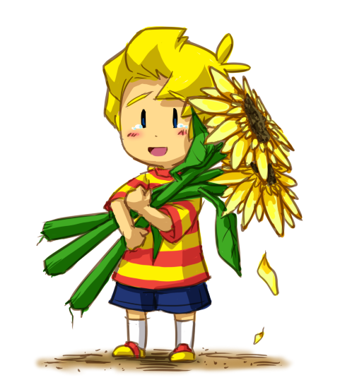 1boy, blonde_hair, flower, full_body, lucas_(mother_3), male_focus, mother_(series), mother_3
