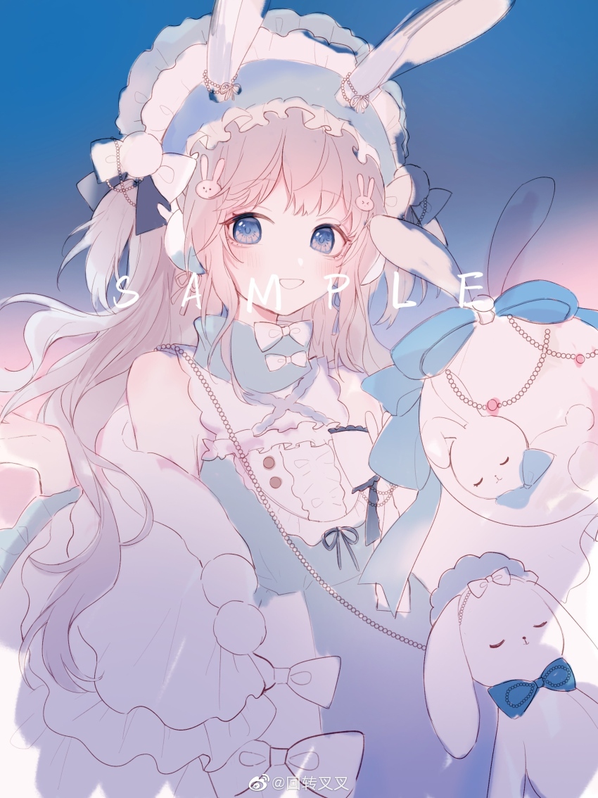 1girl, absurdres, animal_bag, animal_ears, bag, bare_shoulders, beads, black_bow