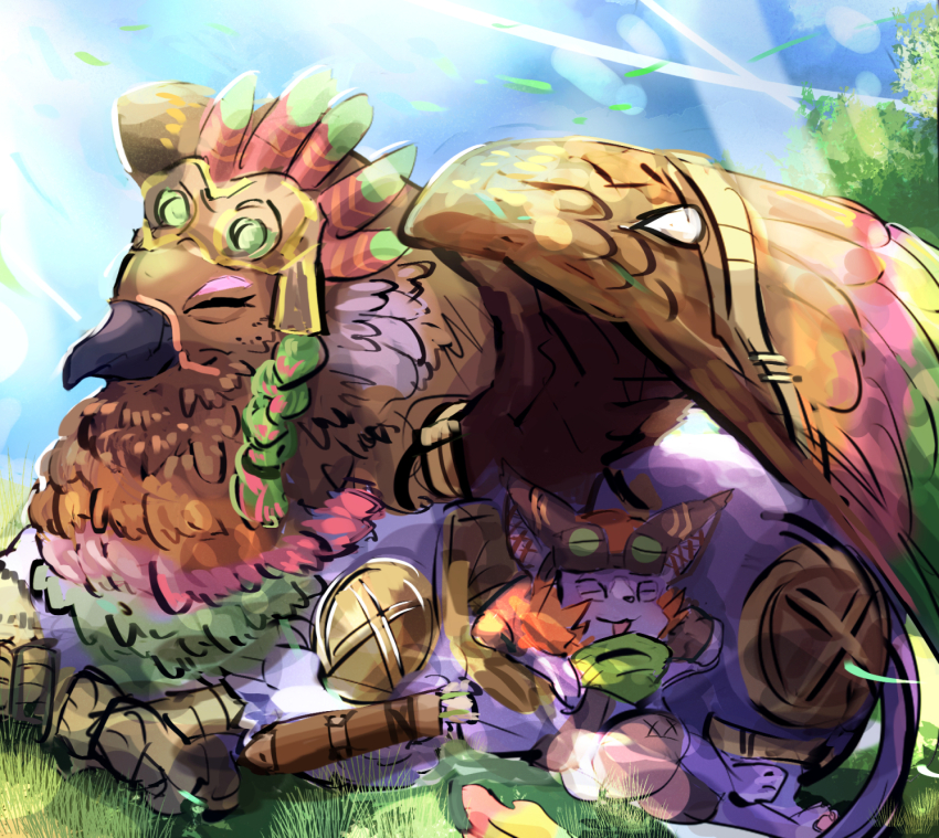 1other, cat_boy, closed_eyes, day, duel_monster, furry, furry_male, goggles