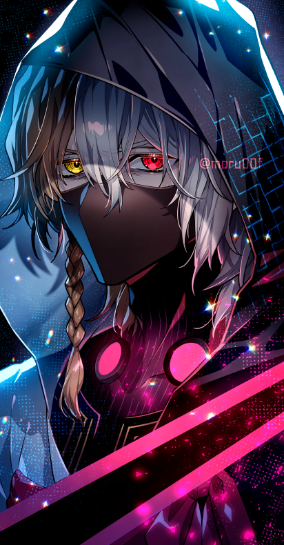 1boy, antonio_salieri_(exhibition_attire)_(fate), antonio_salieri_(fate), antonio_salieri_(second_ascension)_(fate), artist_name, asymmetrical_hair, black_bodysuit, black_cloak
