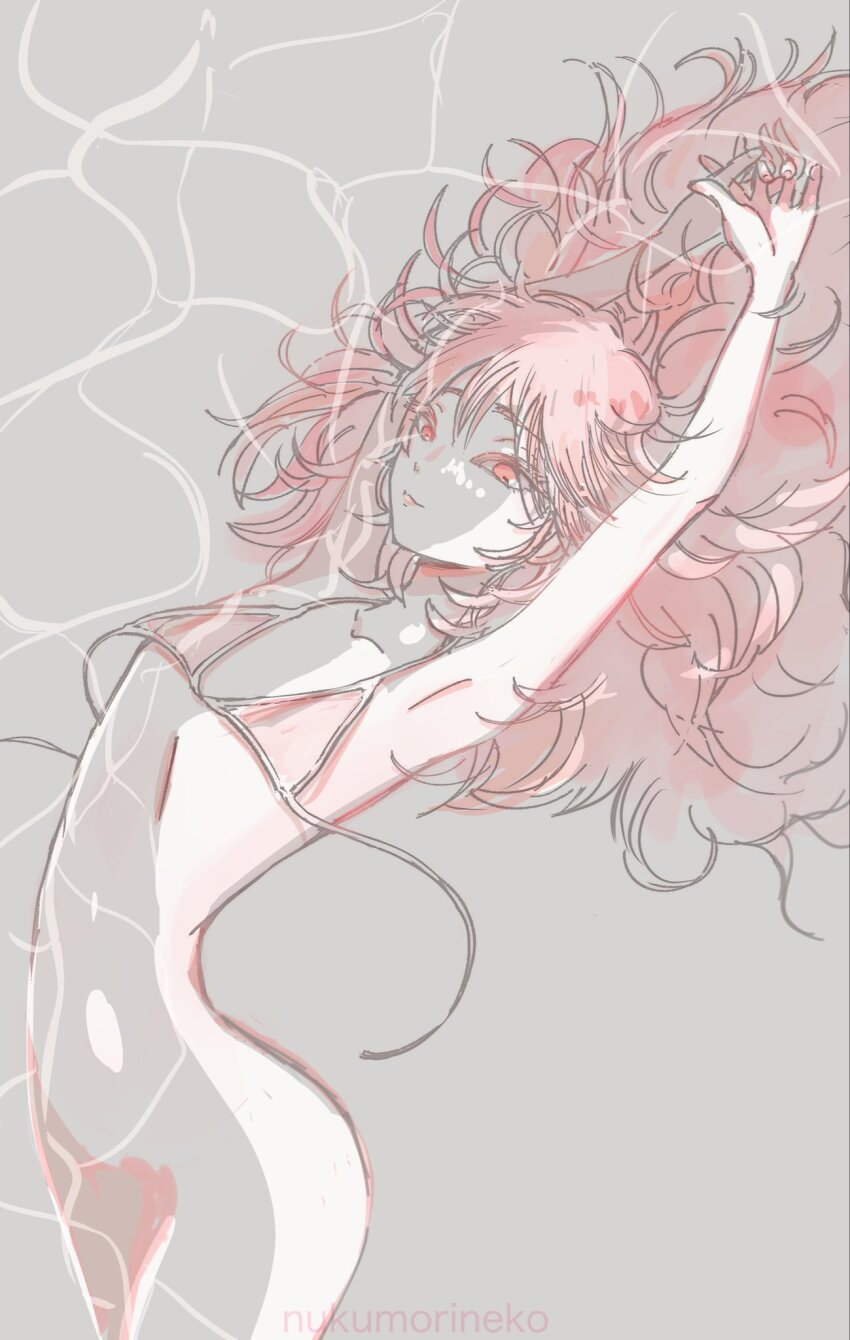 1other, androgynous, arms_up, artist_name, bikini, collarbone, curly_hair, highres