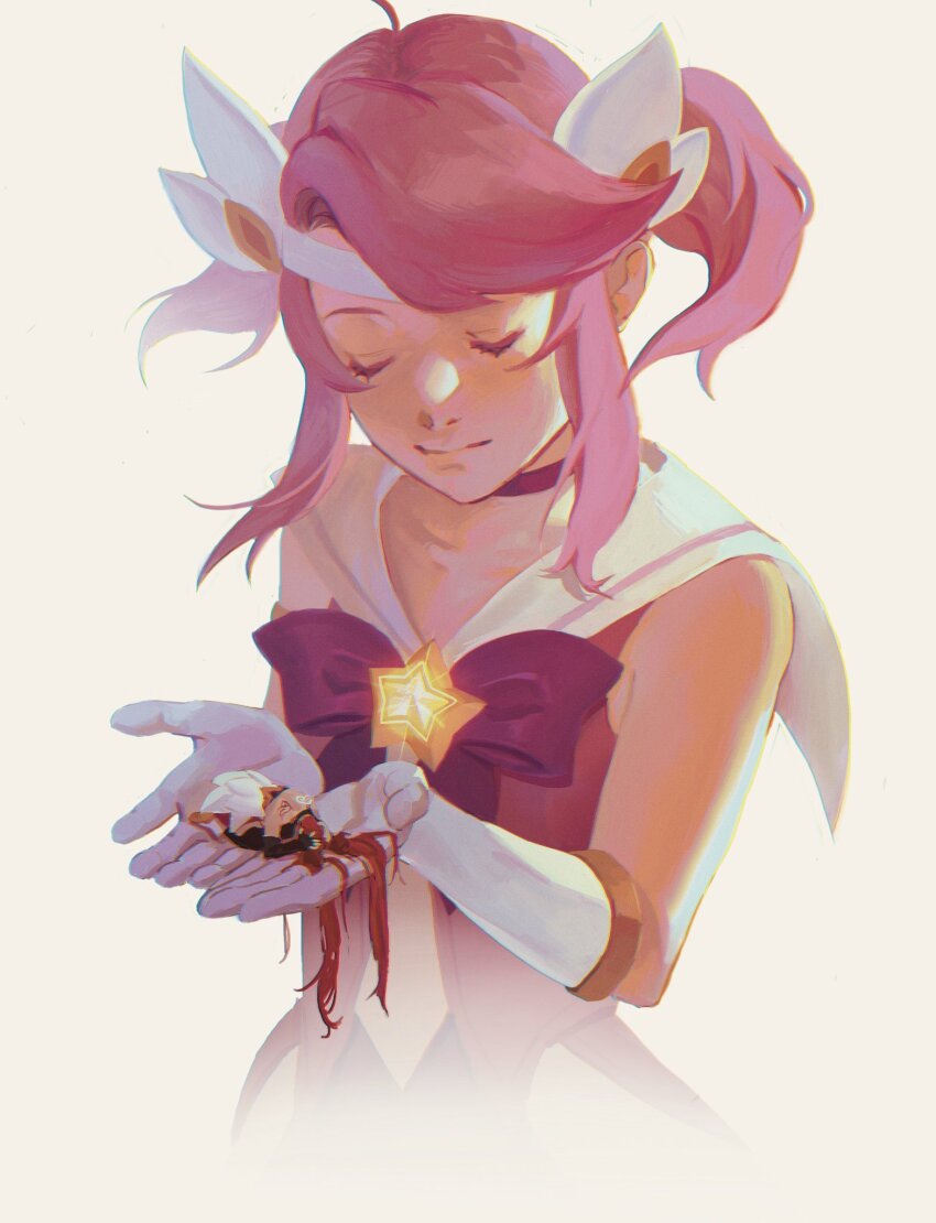 alternate_costume, bare_shoulders, elbow_gloves, giant, giantess, gloves, hair_ornament, highres