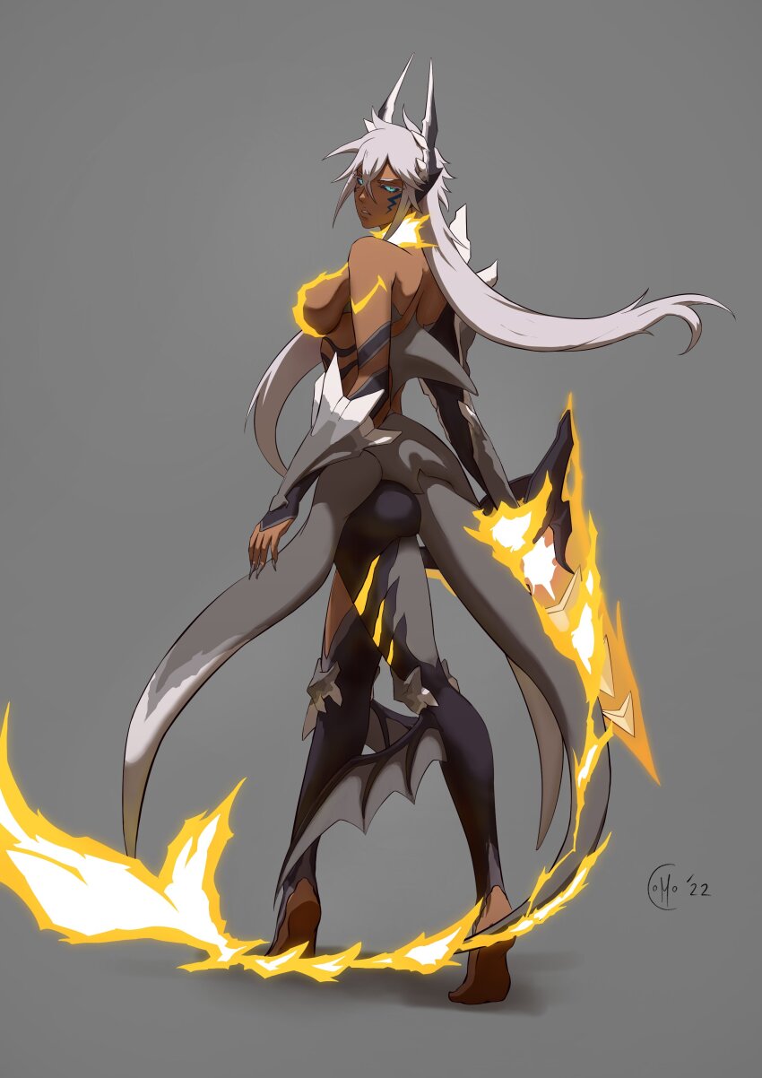 1girl, absurdres, alternate_form, arrancar, ass, asymmetrical_legwear, barefoot, black_sclera