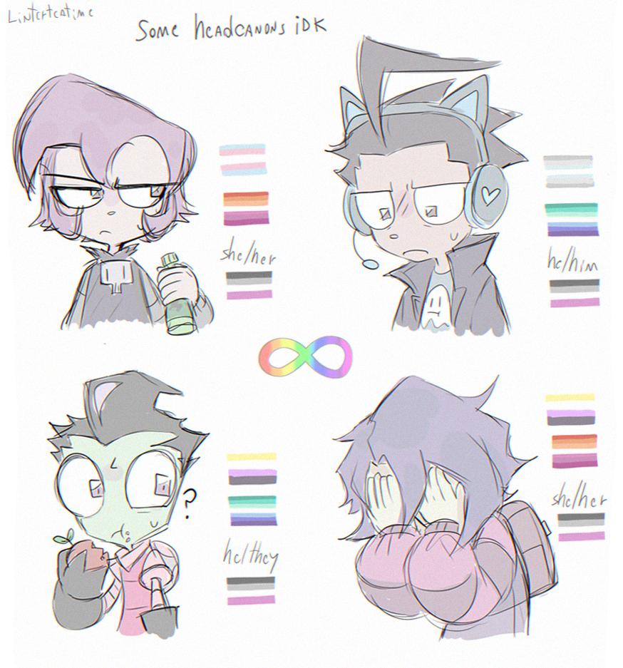 2boys, 2girls, alien, brother_and_sister, dib_(invader_zim), gazlene_membrane, glasses, headpiece