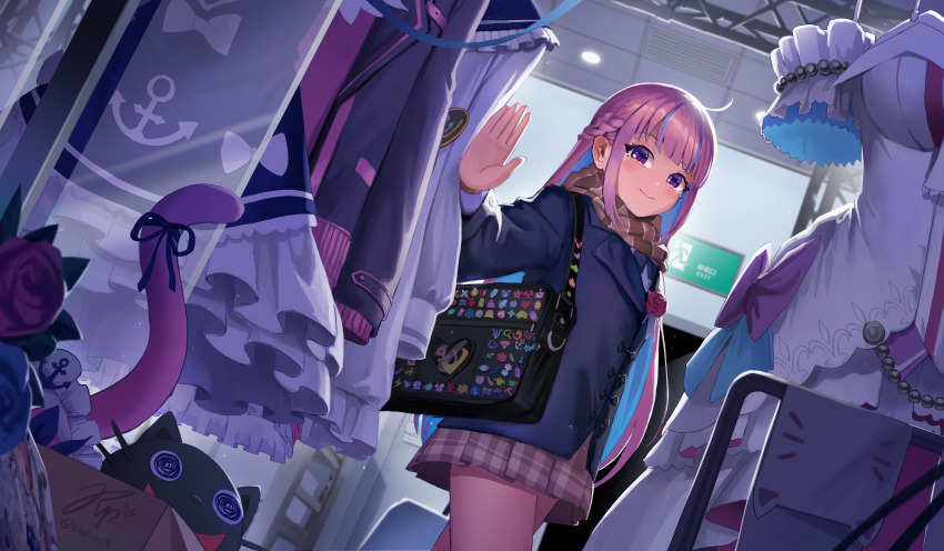 1girl, absurdres, ahoge, anchor_hat_ornament, anchor_ornament, anchor_print, anchor_symbol, apple_print