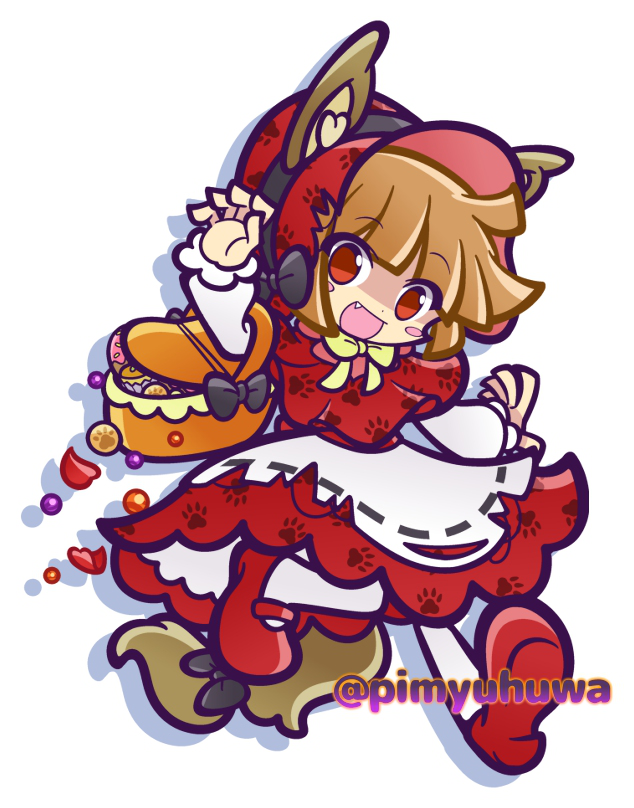 1girl, ahoge, animal_ears, apron, artist_name, bag, basket, blunt_bangs