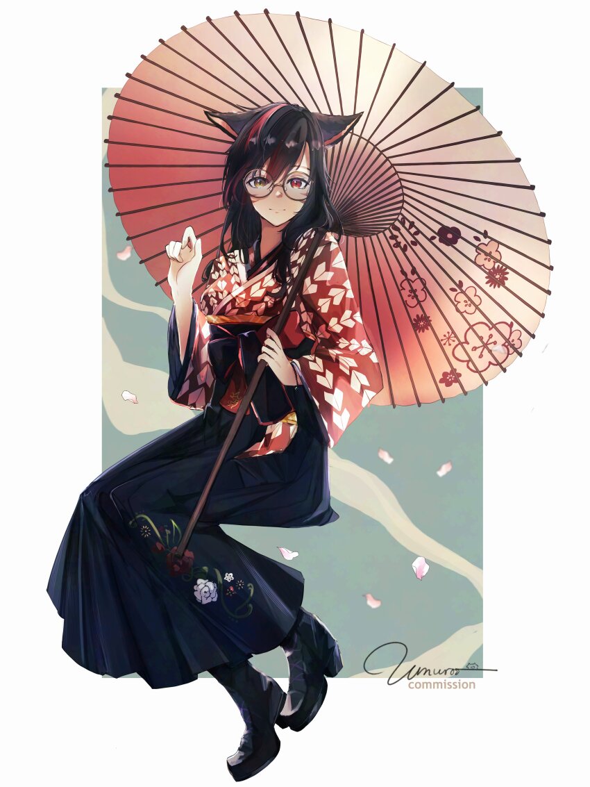 absurdres, animal_ears, artist_name, black_boots, black_bow, black_hair, black_skirt, boots