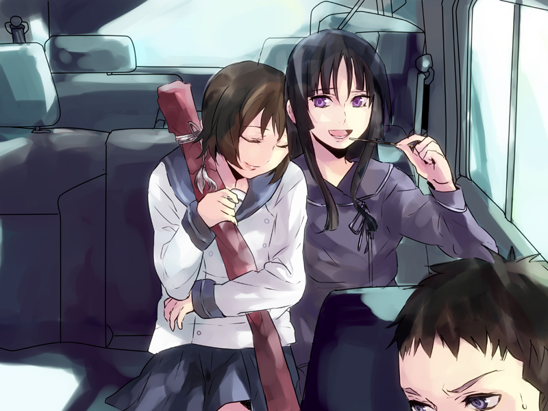 00s, 2girls, black_hair, brown_hair, ga-rei, ga-rei_zero, isayama_yomi, mochako_(motyako)