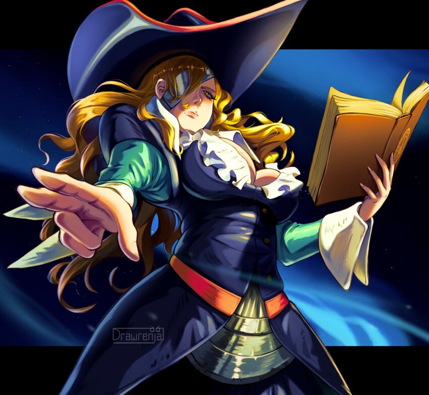 1girl, absurdres, anchor, big_hair, blonde_hair, blue_eyes, book, breasts