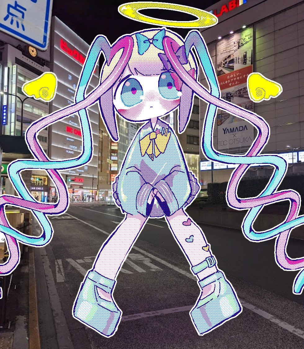 1girl, blonde_hair, blue_bow, blue_eyes, blue_hair, blue_shoes, bow, chouzetsusaikawa_tenshi-chan