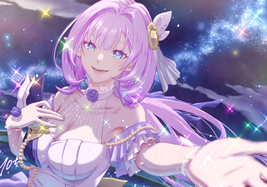 10ttruck, 1girl, blue_eyes, breasts, cleavage, collarbone, commentary_request, dress