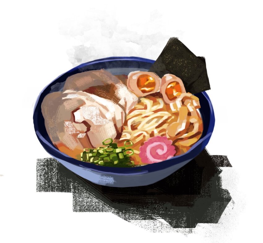 bowl, chopped_spring_onion, commentary, egg, food, food_focus, kamaboko, narutomaki