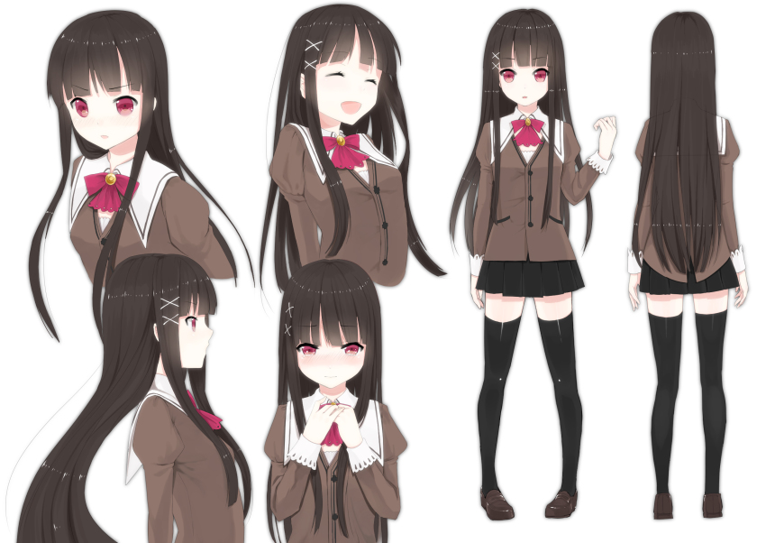 1girl, ^_^, bad_id, bad_pixiv_id, black_hair, black_thighhighs, blunt_bangs, blush