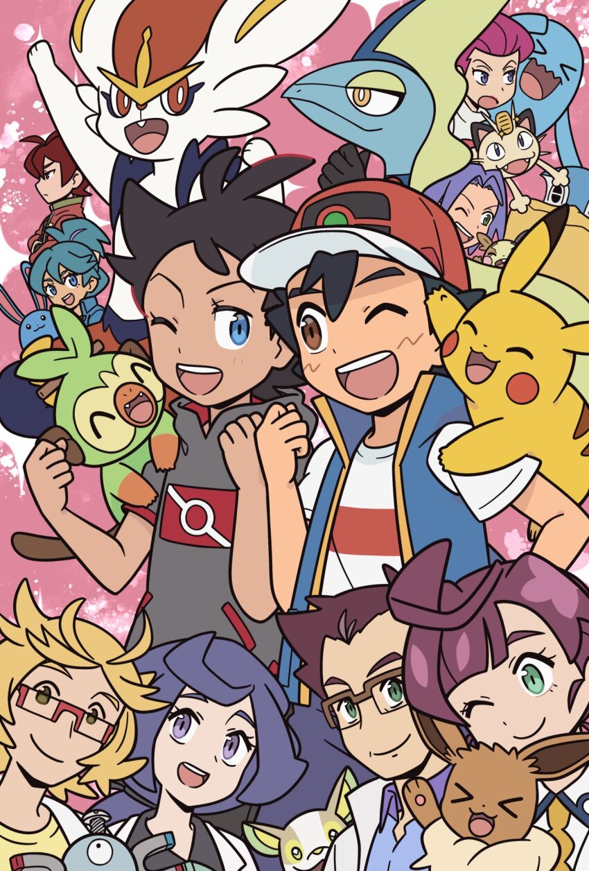 4girls, 6+boys, ;), ;d, antenna_hair, ash_ketchum, azumarill, blonde_hair