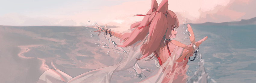 1girl, absurdres, angelina_(arknights), angelina_(summer_flower)_(arknights), animal_ears, arknights, bare_shoulders, black_choker