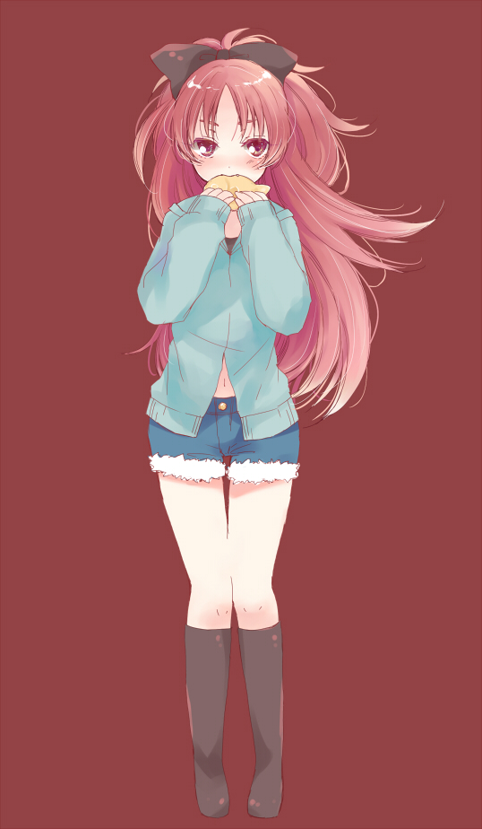 10s, 1girl, bad_id, bad_pixiv_id, blush, bow, female_focus, food