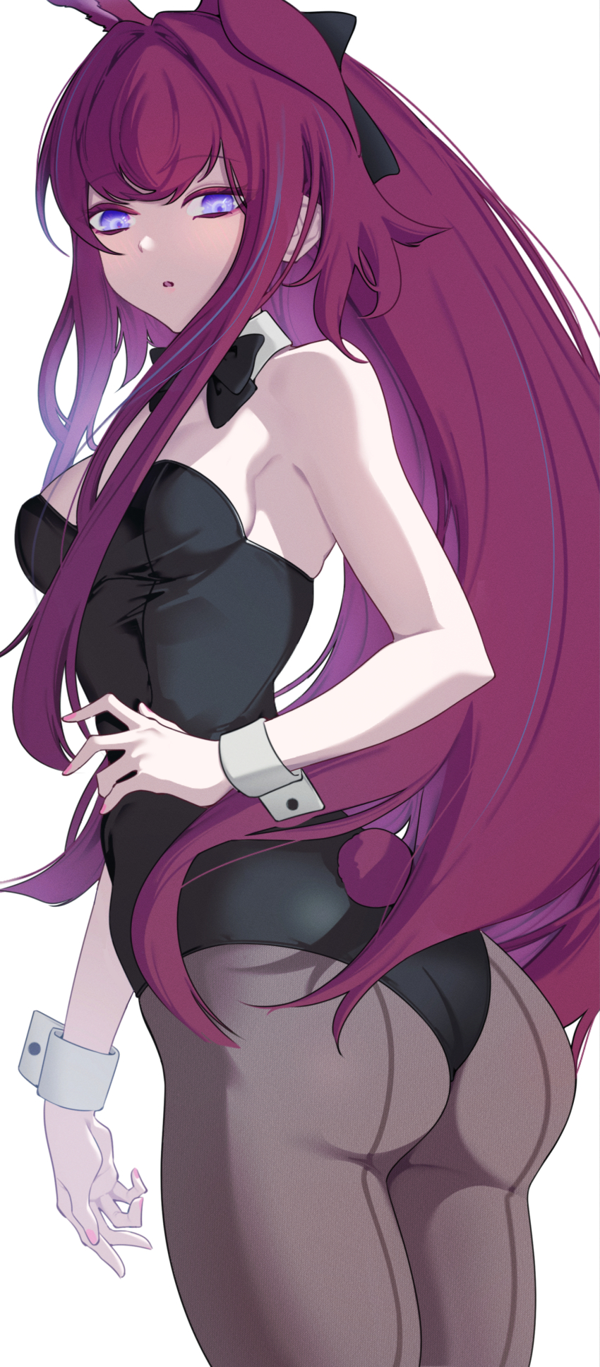 1girl, absurdres, alternate_costume, arknights, ass, bare_shoulders, black_bow, black_bowtie