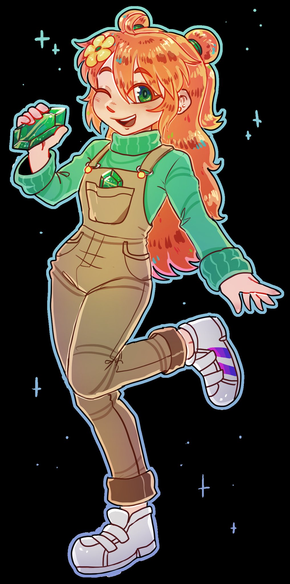 1girl, :d, afterlife_smp, animification, bisexual_flag, black_background, blue_outline, blush