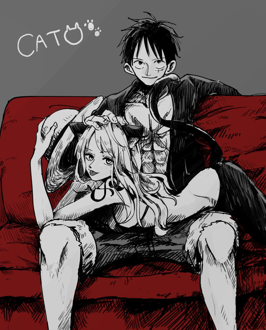 1boy, 1girl, abs, aji_of_aji55, animal_ears, bare_arms, bare_shoulders, bikini