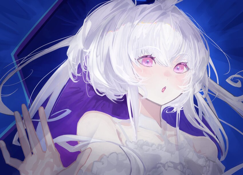 1girl, absurdres, against_glass, bare_shoulders, dress, fate/grand_order, fate_(series), frill_inferno