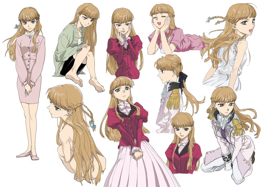 1girl, absurdres, ascot, barefoot, black_ribbon, black_shorts, blonde_hair, blue_bow