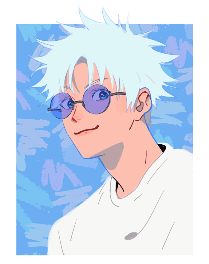 1boy, :3, adam's_apple, blue-tinted_eyewear, blue_eyes, border, closed_mouth, commentary