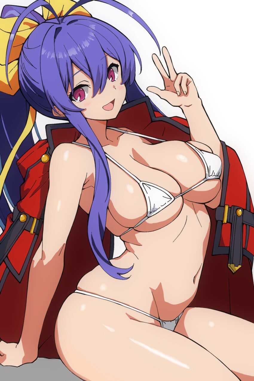 1girl, absurdres, antenna_hair, ballardiae1007, bare_shoulders, bikini, blazblue, blazblue:_central_fiction