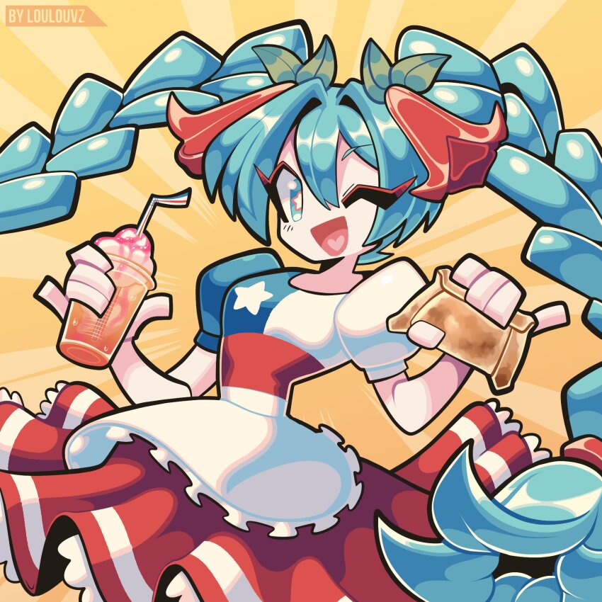 1girl, alternate_costume, aqua_eyes, aqua_hair, artist_name, blue_dress, braid, chilean_bellflower