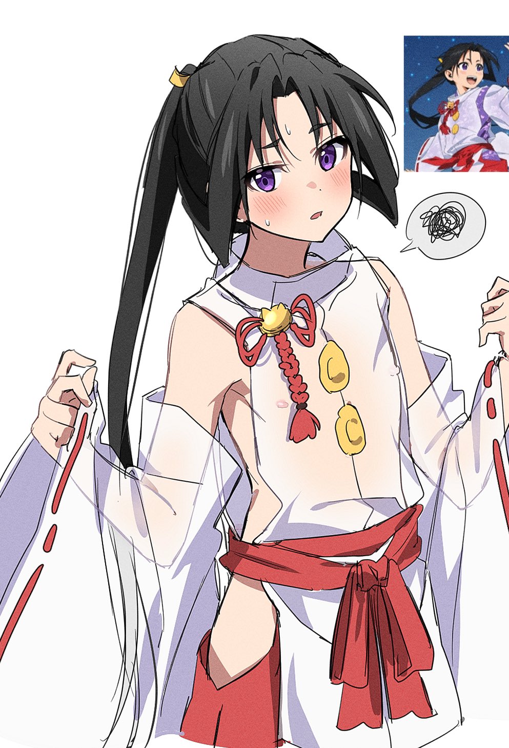 1boy, black_hair, blush, commentary_request, hakama, hands_up, highres, houjou_tokiyuki_(nige_jouzu_no_wakagimi)