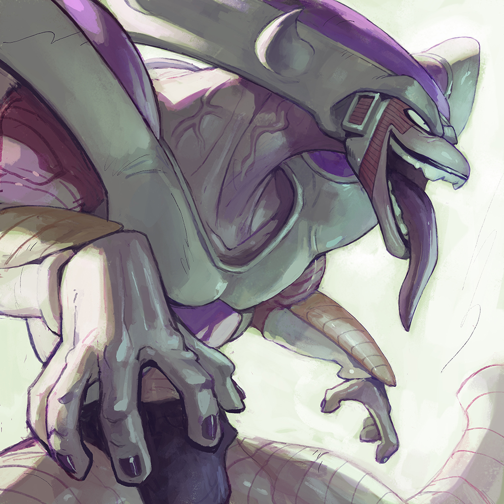 1boy, 3rd_form_frieza, alien, bald, black_nails, collarbone, colored_skin, colored_tongue