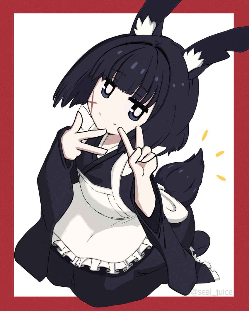 1girl, absurdres, animal, animal_ears, apron, black_hair, character_request, frilled_apron