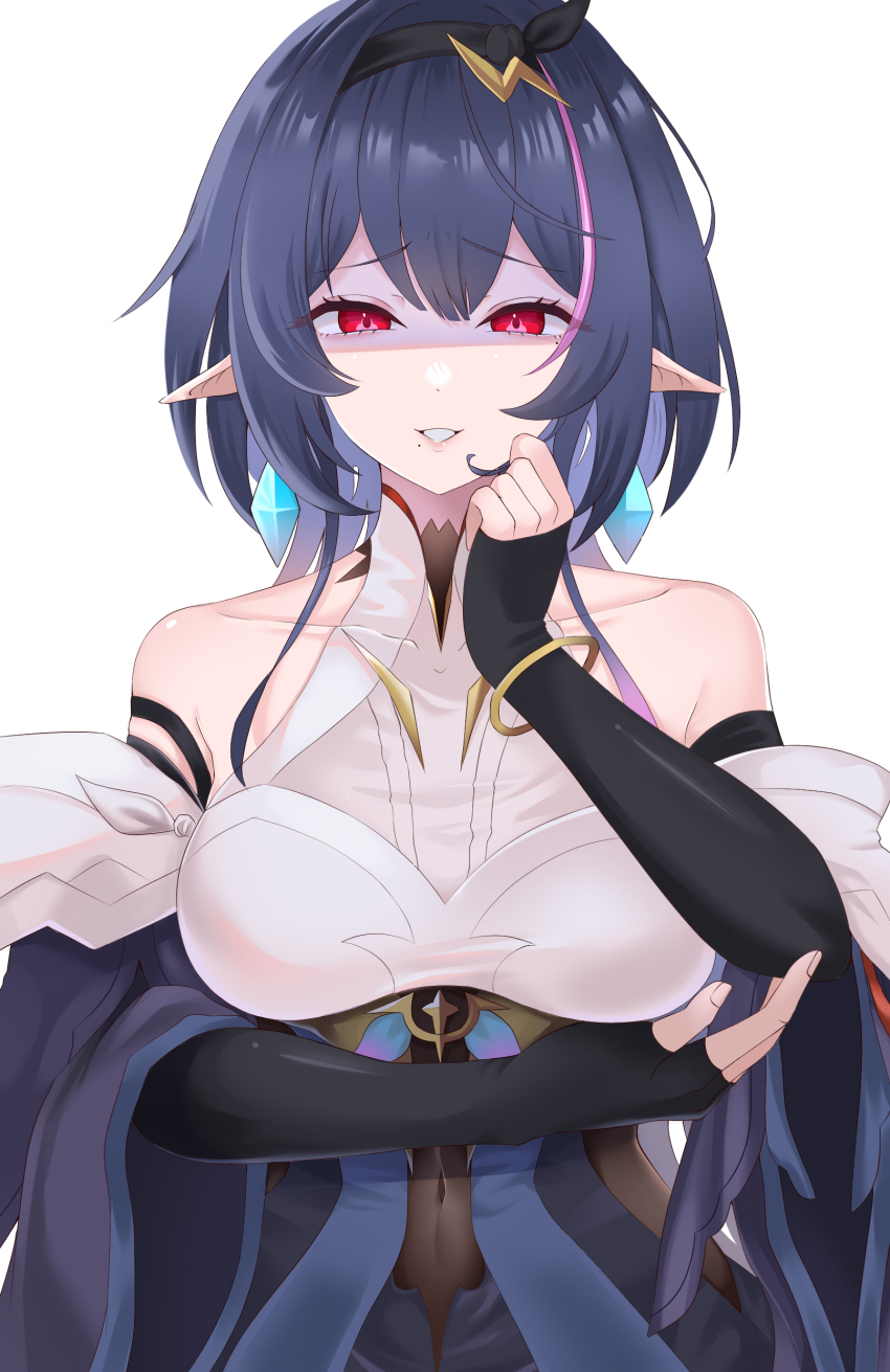 1girl, absurdres, black_gloves, black_hair, breasts, brown_leotard, covered_navel, crystal