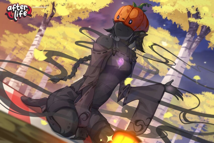 1girl, afterlife_smp, animification, black_hair, black_skin, braid, colored_skin, commentary