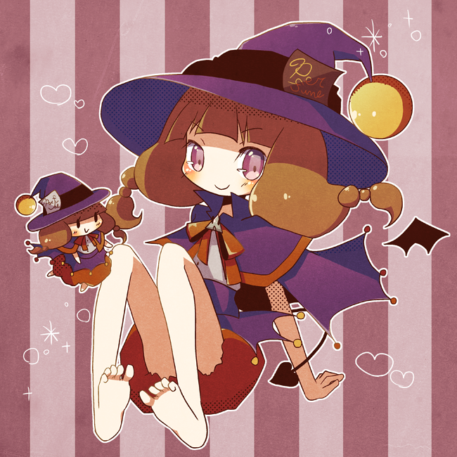 2girls, arm_support, ashita_(sound_voltex), bad_feet, barefoot, bemani, braid, brown_hair